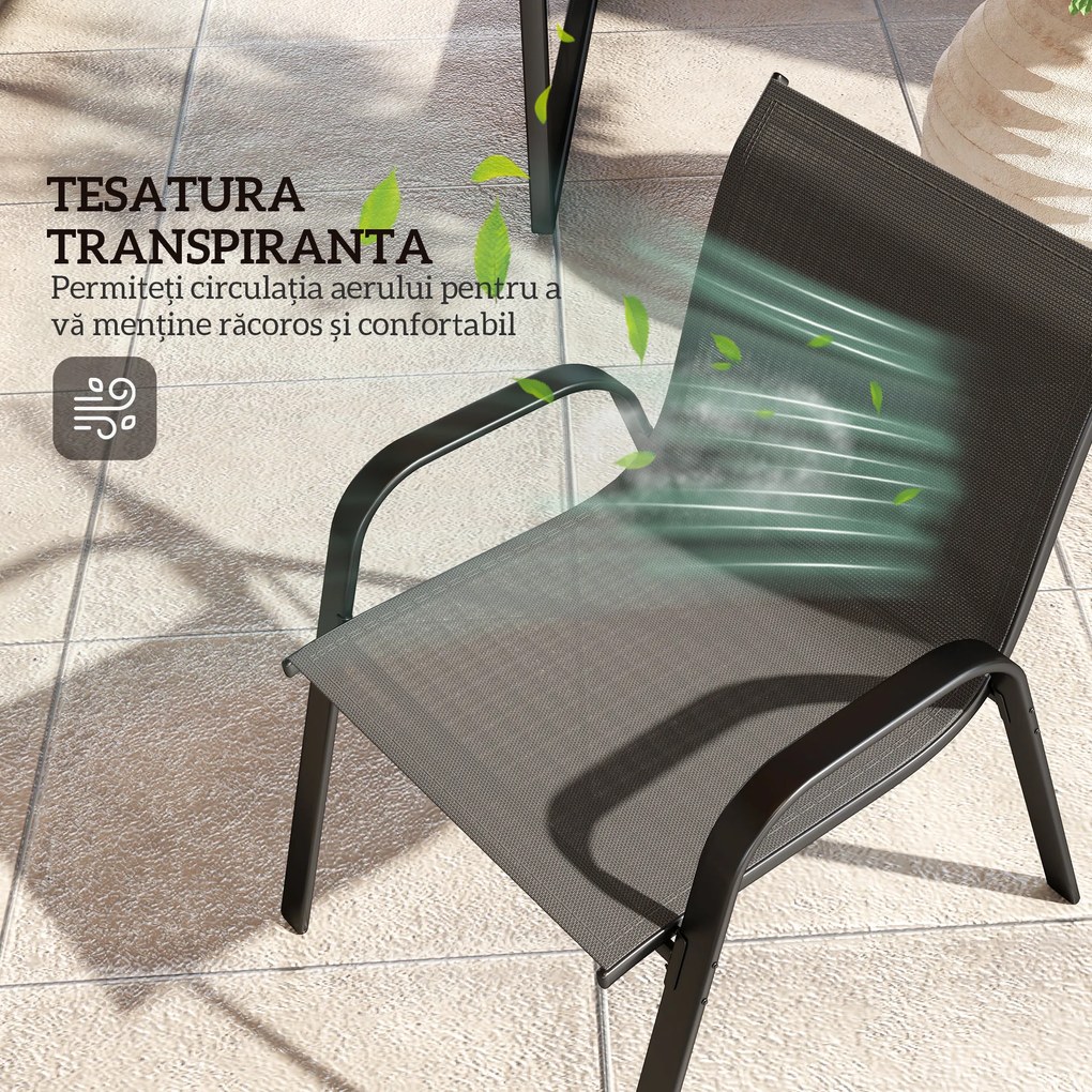 Outsunny Set Mobilier de Grădină din 4 Piese cu Canapea, 2 Scaune Stivuibile și Măsuță de Cafea, 113x66x79 cm, Negru | Aosom Romania