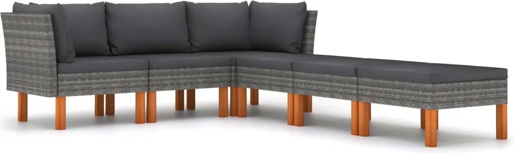 vidaXL Set mobilier de grădină cu perne, 6 piese, gri, poliratan