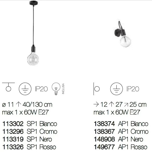 Aplica moderna EDISON AP1 BIANCO 138374