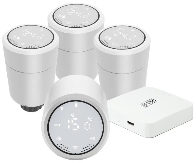 SET 4x cap termostatic Immax NEO 07732C + BRIDGE PRO v3 2xAA/3V Wi-Fi Tuya