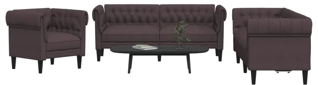vidaXL Set canapele, 3 piese, maro închis, material textil