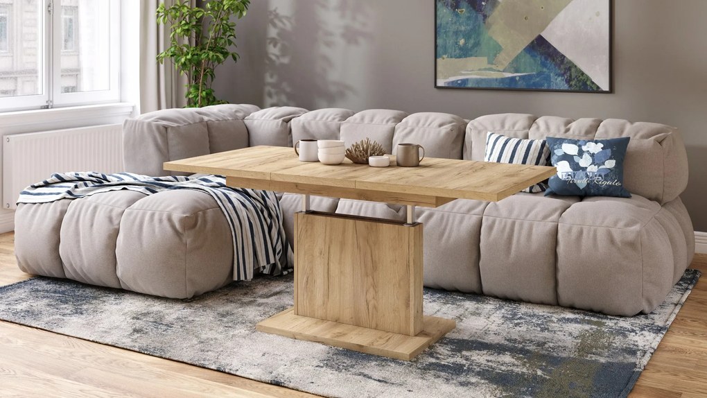 Mazzoni ASTON MINI Stejar Craft Auriu - MĂSUȚĂ DE CAFEA MODERNĂ EXTENSIBILĂ REGLABILĂ PE ÎNĂLȚIME MASĂ TRANSFORMABILĂ