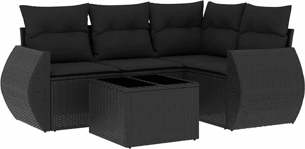 vidaXL Set mobilier de grădină cu perne, 5 piese, negru, poliratan