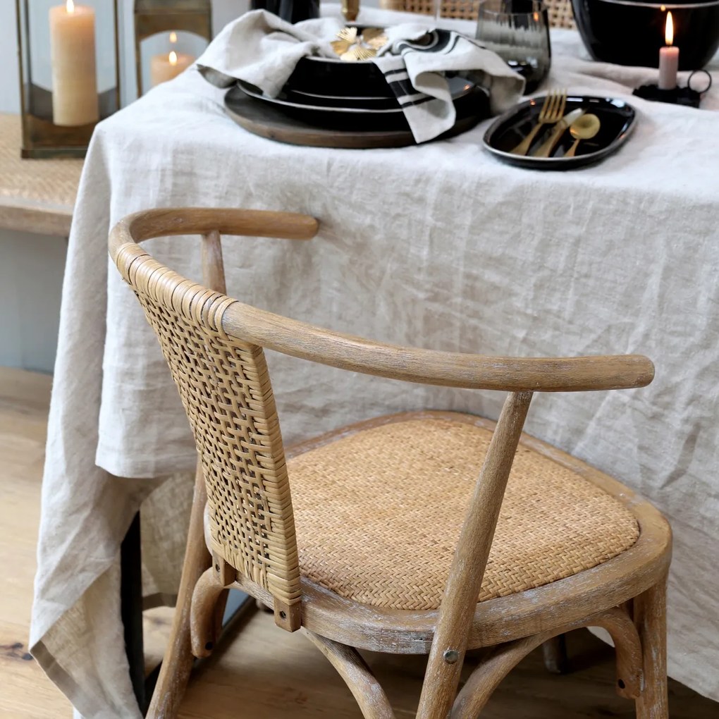 Scaun dining bej din rattan, cu aspect vintage Old French