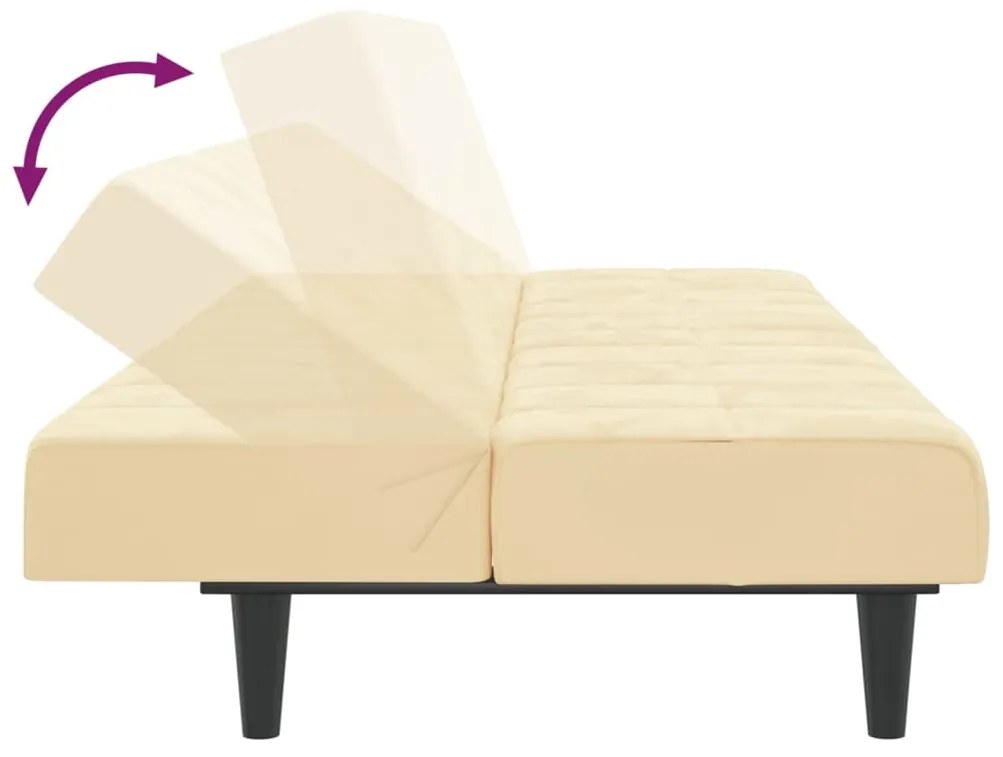 Canapea extensibila cu 2 locuri si taburet, crem, catifea Crem, Cu suport de picioare