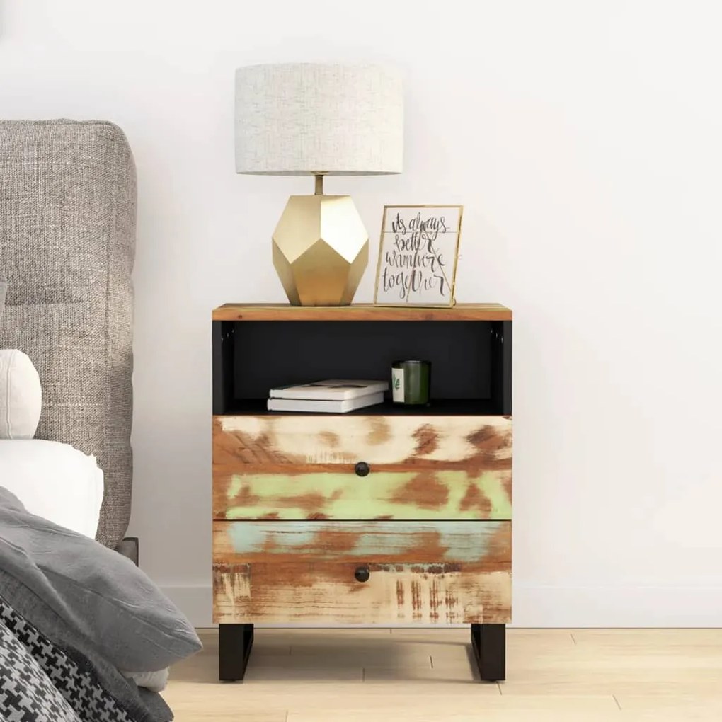 350666 vidaXL Noptieră, 50x33x62 cm, lemn masiv reciclat și lemn prelucrat