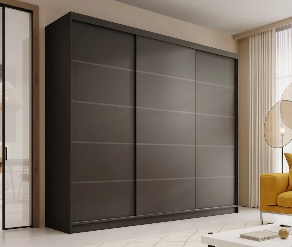 Dulap cu usi glisante, 250x58x215 cm, Andy 250, ADRK Furniture (Culoare: Negru / Negru)