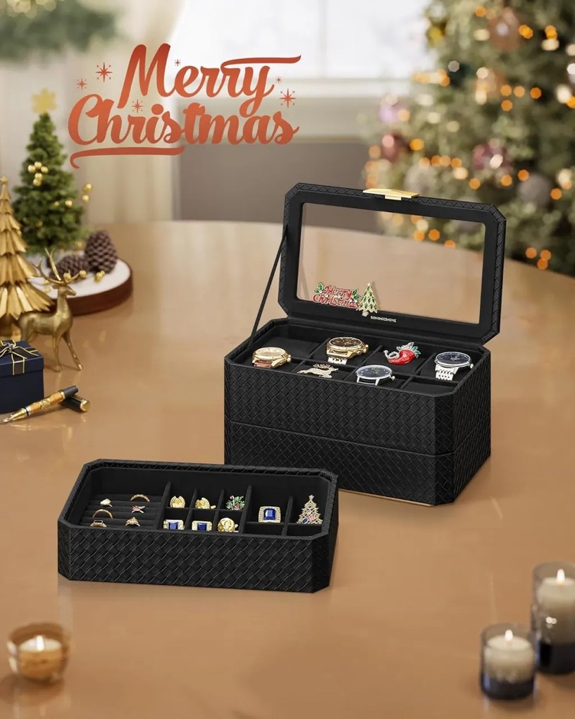 Cutie depozitare ceasuri Songmics Negru 27.2x16.8x20.5 cm