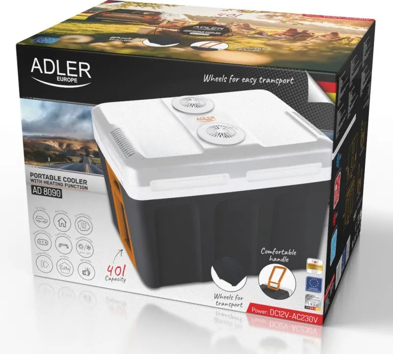 Lada frigorifica Adler AD 8090, 40 l, 58 W, 12/220/240V, Clasa climatica N, Izolatie C5H10, Gri