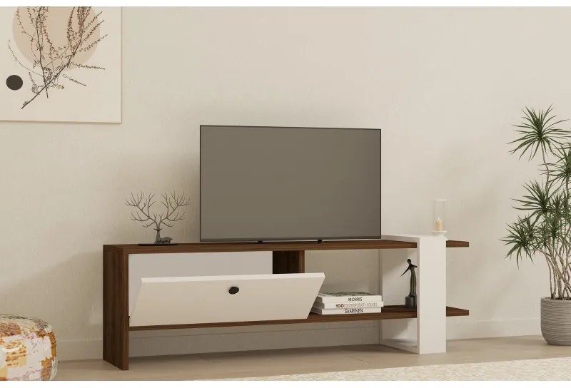 Comoda TV Gaye - Walnut, White 120 X 36.8 X 25