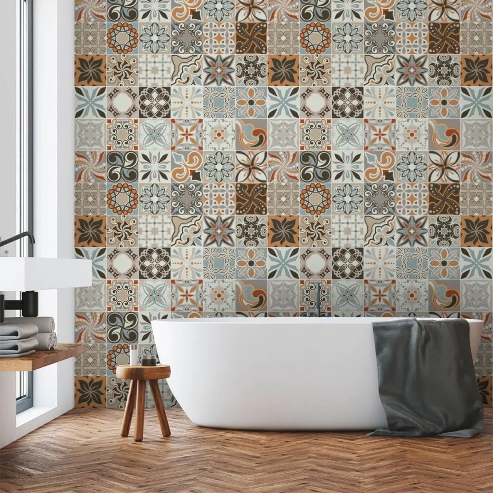 Set 30 autocolante de perete Ambiance Cement Tiles Bali, 10 x 10 cm