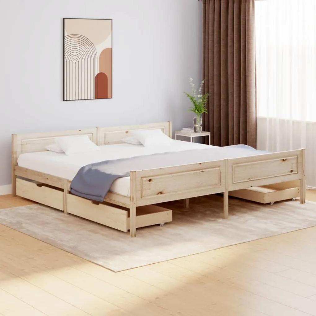 Cadru de pat cu 4 sertare, 200x200 cm, lemn masiv de pin Maro, 200 x 200 cm, 4 Sertare