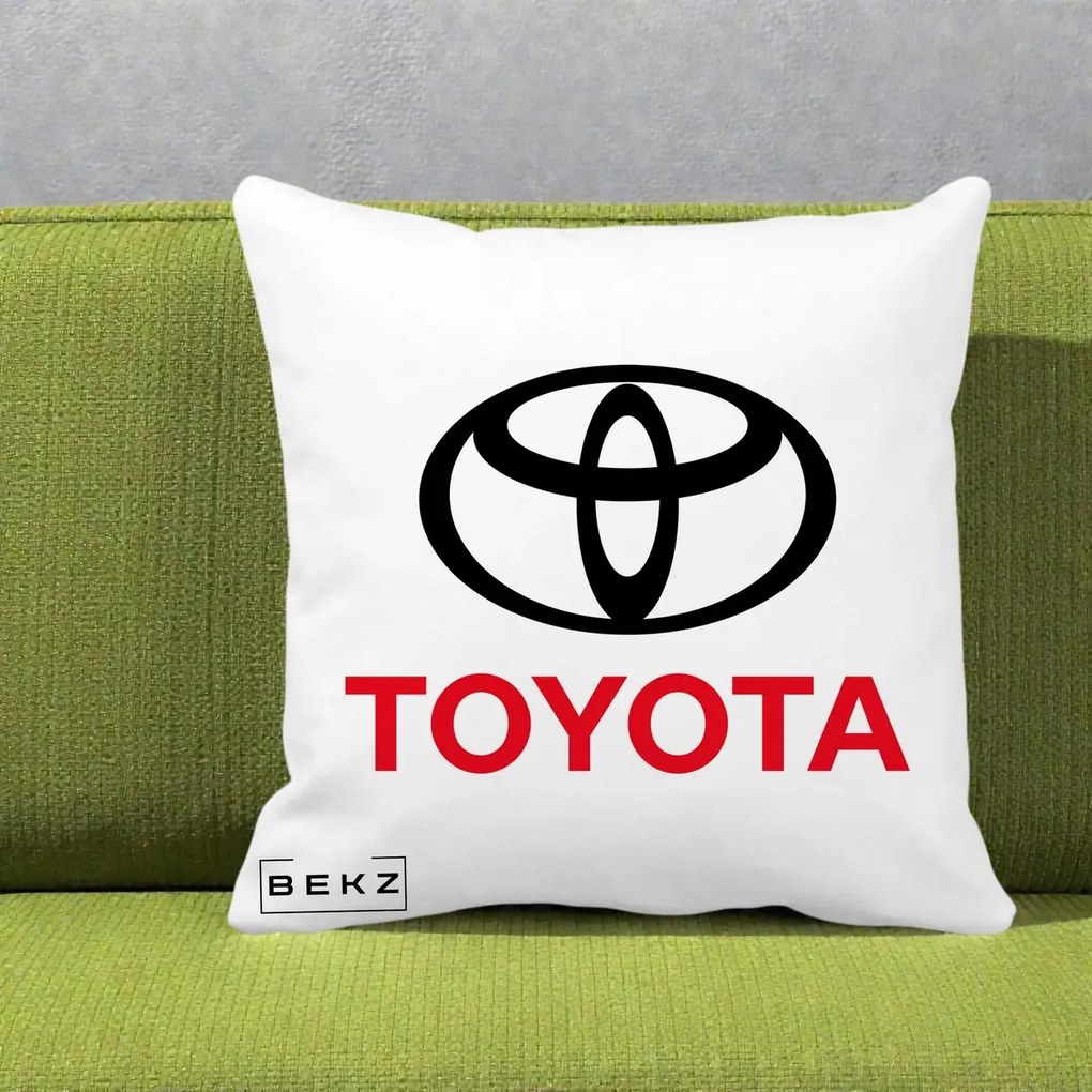 Perna Personalizata cu emblema Toyota, 40x40 cm, Alba Mata, Husa Detasabila, Perna Inclusa, BEKZ®