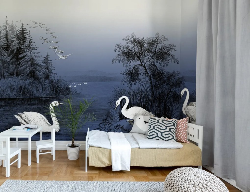 Fototapet, Swan Lake, Nightfall, Rebel Walls