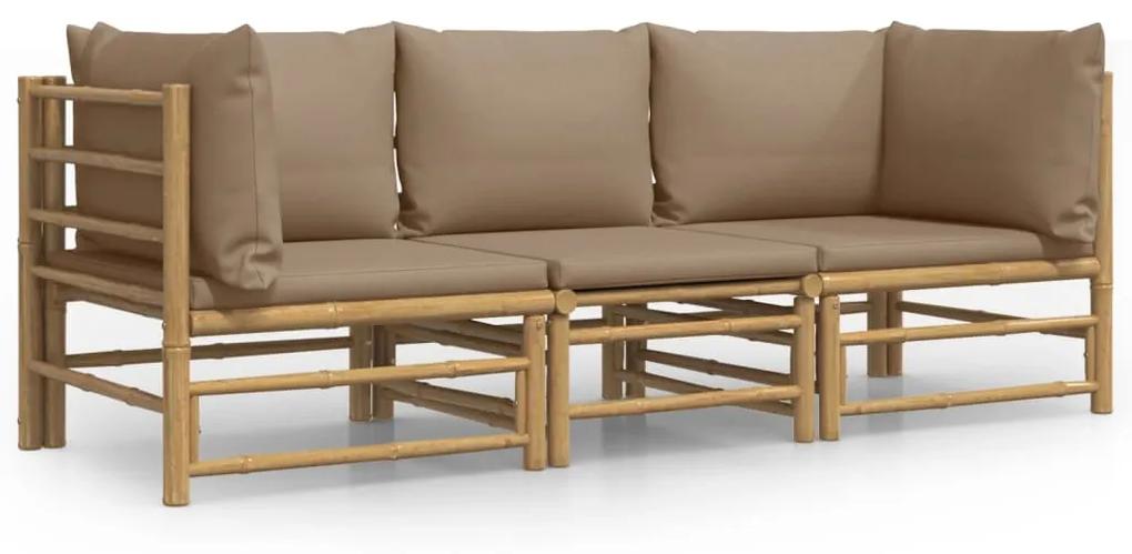 3155119 vidaXL Set mobilier de grădină cu perne gri taupe, 3 piese, bambus