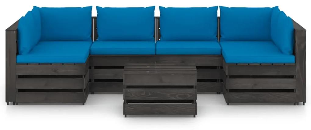 Set mobilier de gradina cu perne, 7 piese, gri, lemn tratat Albastru deschis si gri, 7