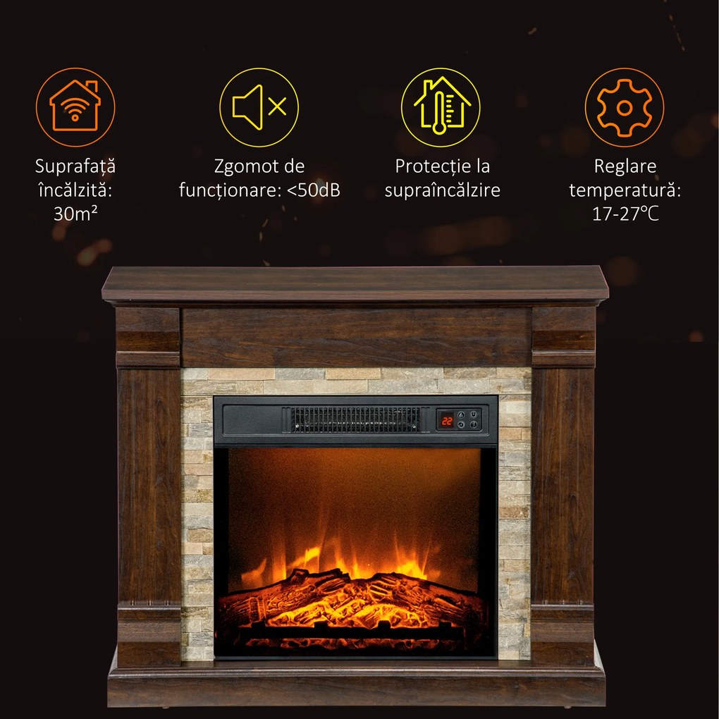HOMCOM Semineu Electric de Podea cu Timer, Temperatura Reglabila, din Metal, ABS si PAL, 80x21.6x67.8 cm, Maro | Aosom Romania