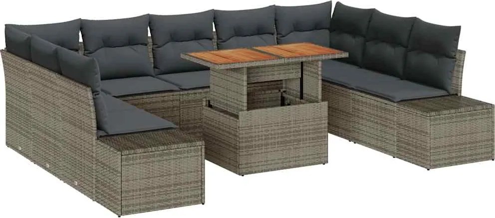 vidaXL Set de canapele pentru grădină 10 pcs Gri Rattan poli