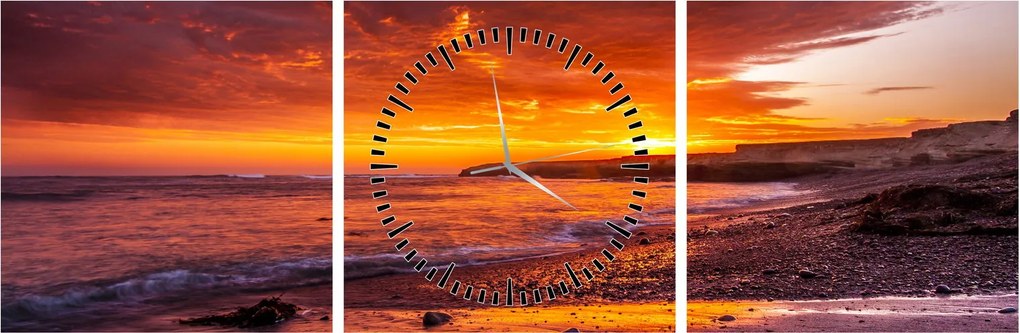 Tablou cu apus de soare la mare (cu ceas) (90x30 cm)
