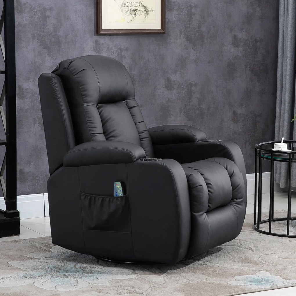 HOMCOM Fotoliu Relax pentru Masaj Rabatabil din Imitatie de Piele Bej cu 8 Puncte de Masaj si Telecomanda, 85x94x104cm, Negru | AOSOM RO