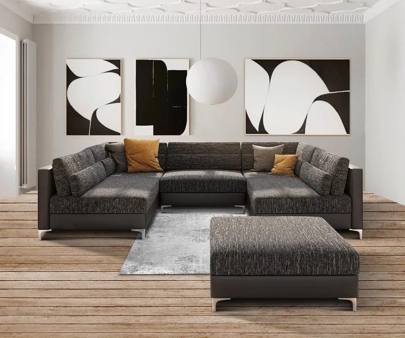 Colțar modular in forma de U Julio Black Grey 300x185 cm