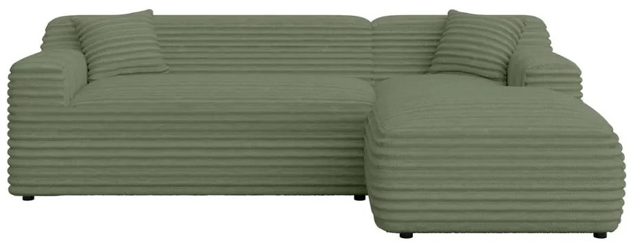 Colțar verde cu tapițerie din catifea reiată (cu colț pe partea dreaptă, cu șezlong) Martin – Ropez
