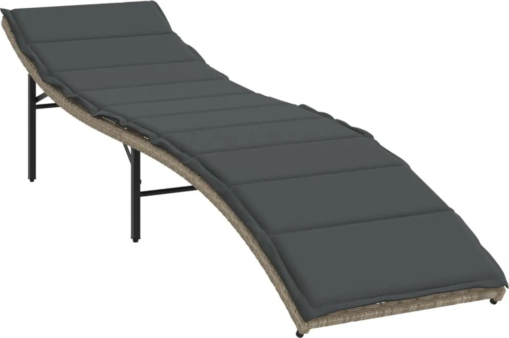 vidaXL Șezlong cu pernă, gri deschis, 55x199x50 cm, poliratan