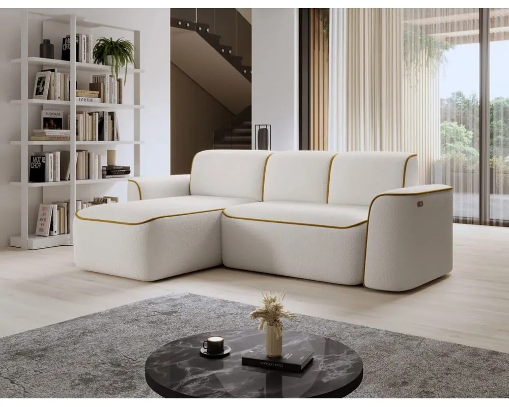 Colțar galben/crem cu tapițerie din țesătură bouclé (cu colț pe partea stângă/cu șezlong) Ume – ELTAP