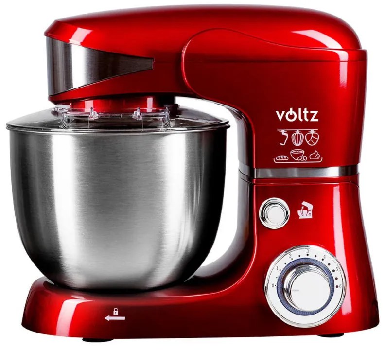 Mixer planetar Voltz V51115G, 1600W, 5 litri, 3 agitatoare, 6 viteze, LED, Roșu metalic