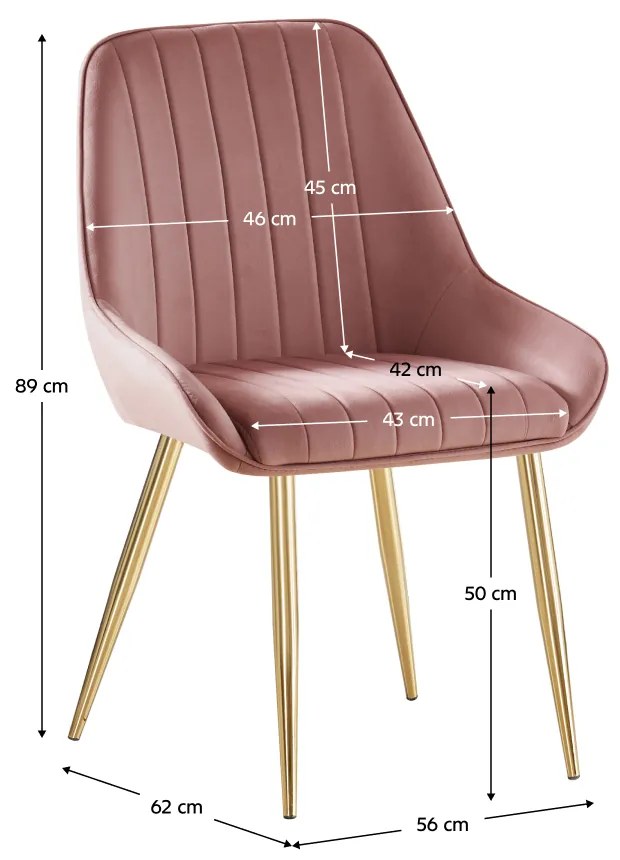 Scaun de dining sufragerie, roz tesatura stofa Velvet gold crom-auriu, roz/crom auriu, stofa textil