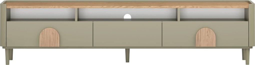 Comodă TV Amilio 200 cm cu sertare - eucalipt / stejar baltic dune / mânere stejar natural