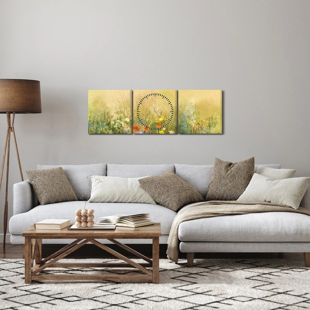 Tablou - Pajiște pictată (cu ceas) (90x30 cm)