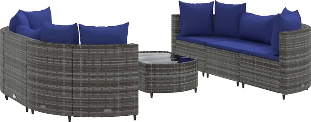 vidaXL Set canapele de grădină, 7 piese, cu perne, gri, poliratan