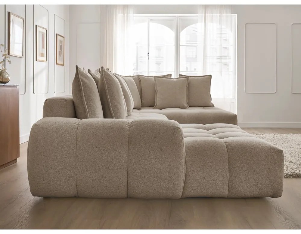 Colțar taupe extensibil/cu spațiu de depozitare cu tapițerie din chenille (cu colț pe partea dreaptă/în formă de "U") Everest – Bobochic Paris