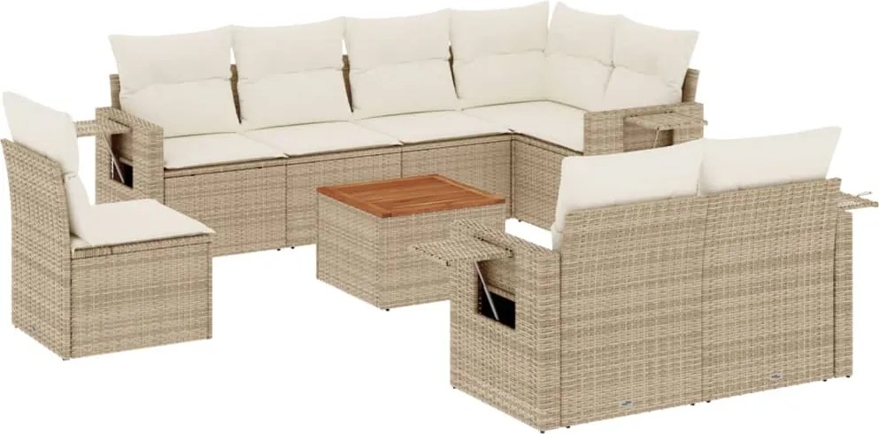 vidaXL Set canapele de grădină, 9 piese, cu perne, bej, poliratan