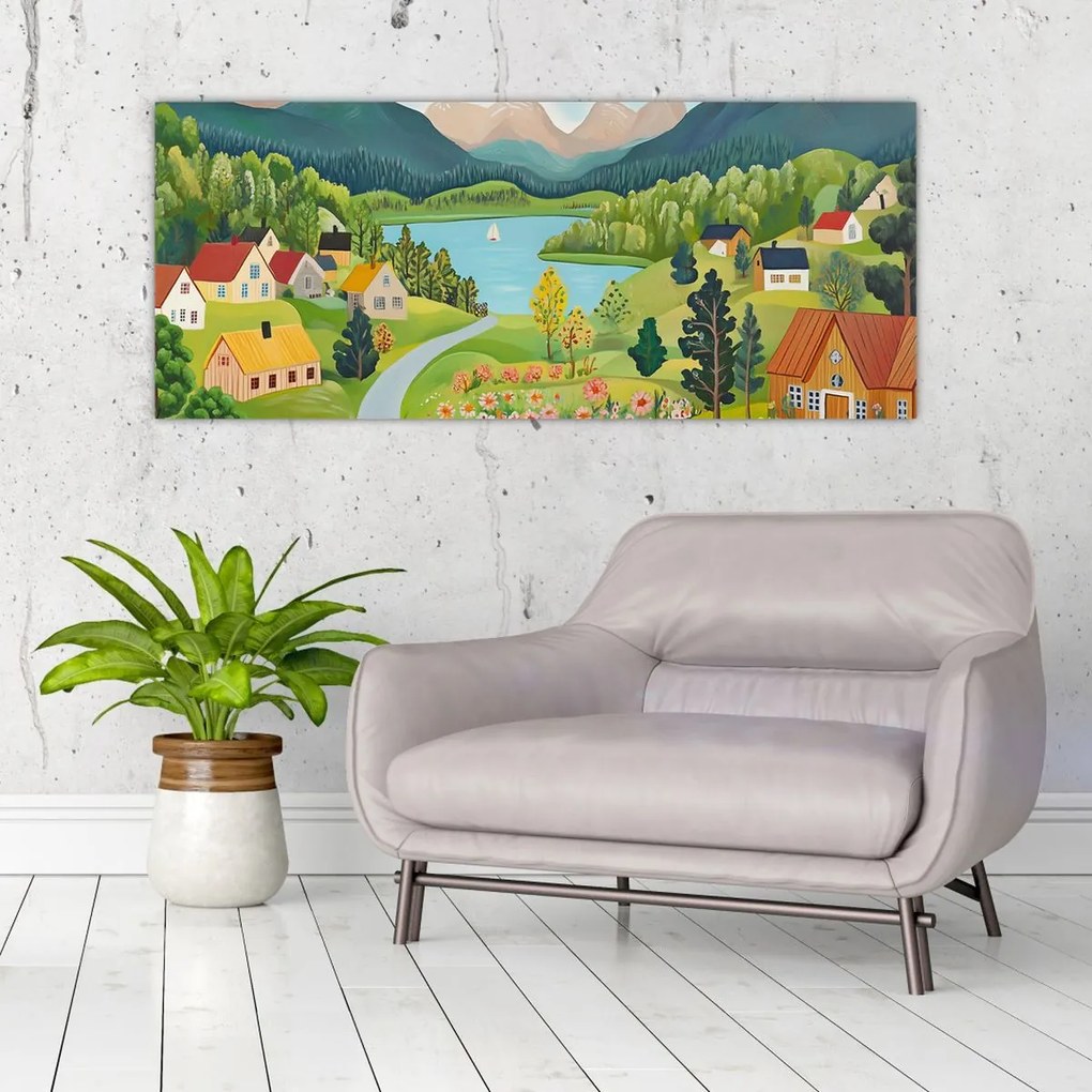 Tablou - Sat în Munți (120x50 cm)