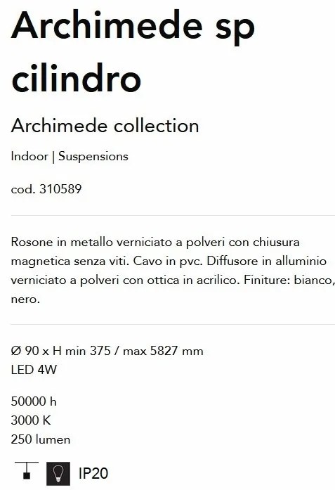 Pendul LED stil minimalist Archimede sp cilindro alb