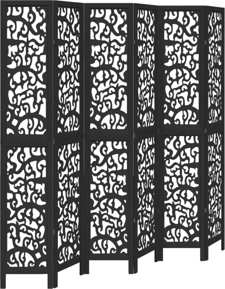 vidaXL Paravan de cameră cu 6 panouri, negru, lemn masiv paulownia