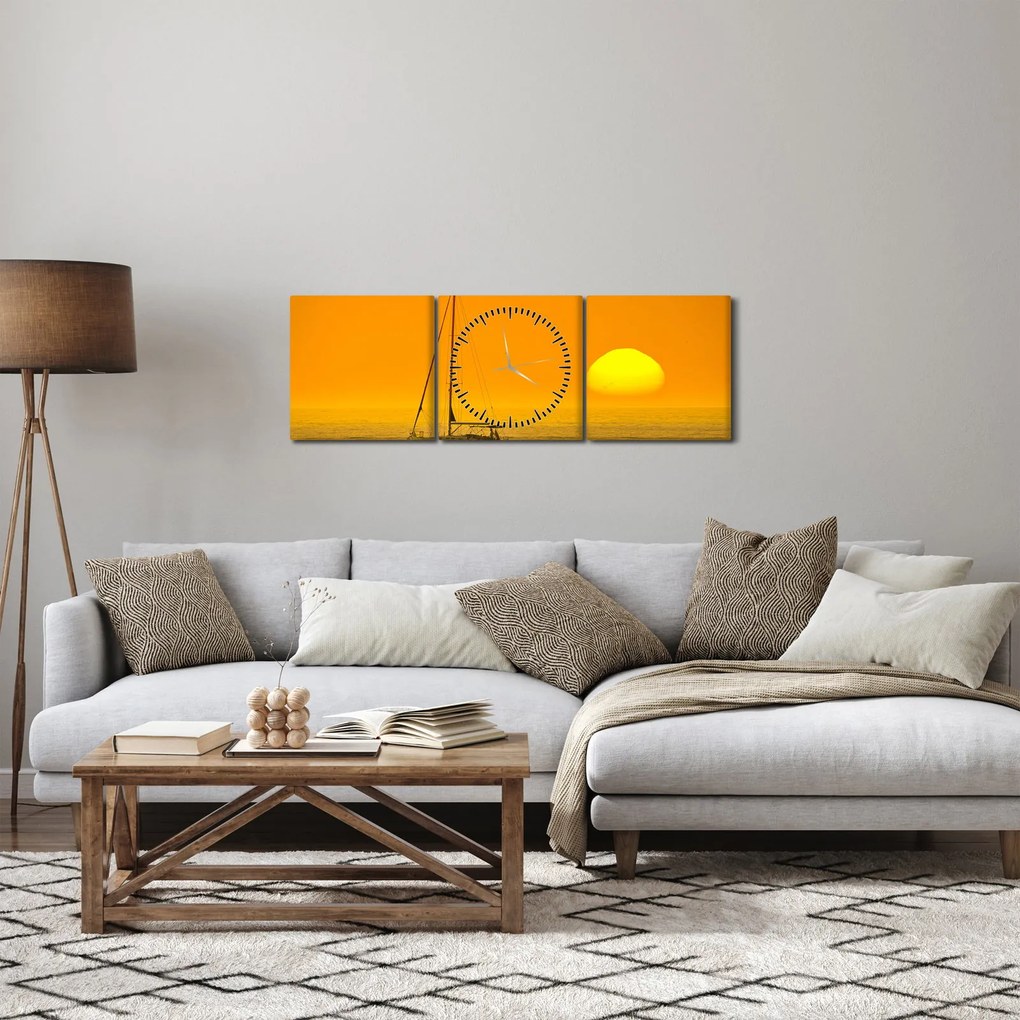 Tablou - Barca în mijlocul mării (cu ceas) (90x30 cm)