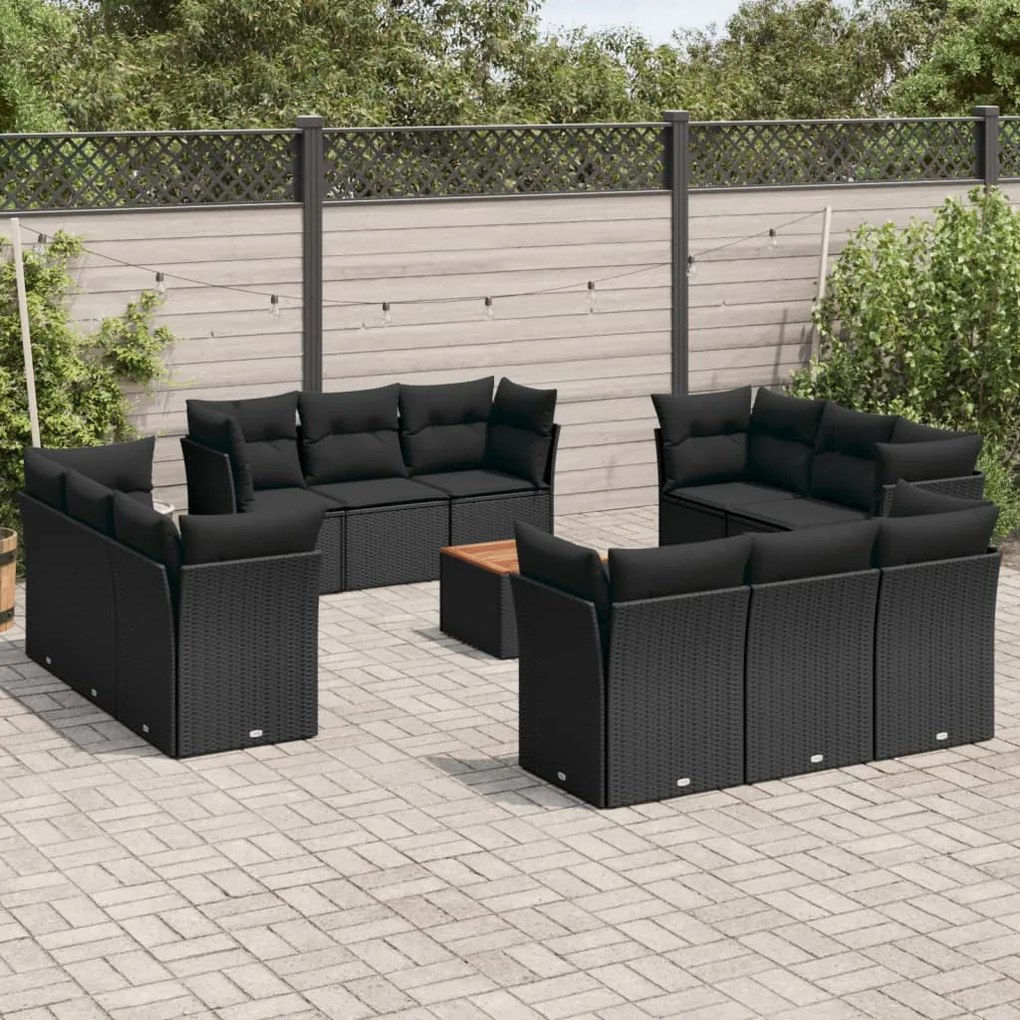 vidaXL Set mobilier de grădină cu perne, 13 piese, negru, poliratan