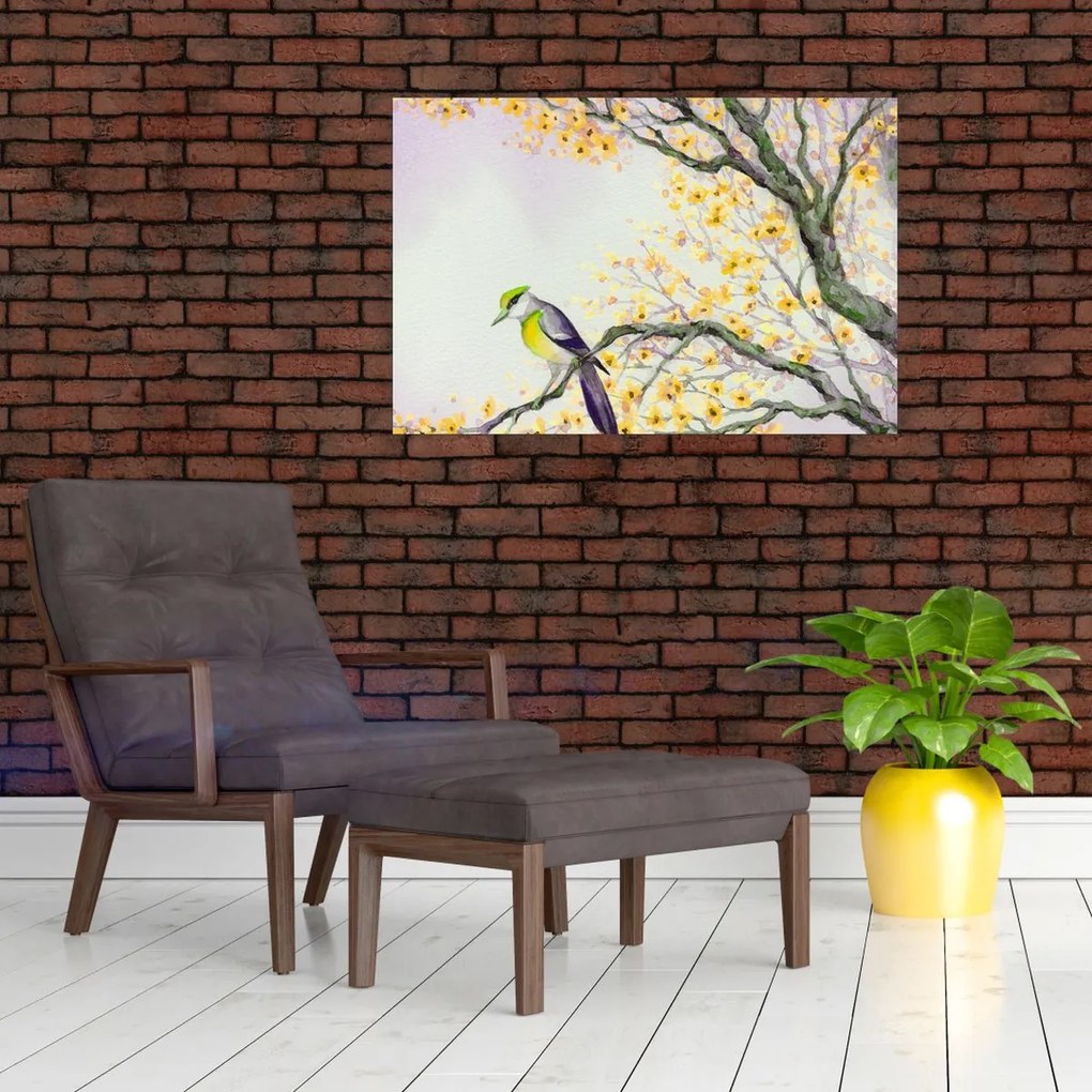 Tablou - Pasăre în copac,acuarelă (90x60 cm)