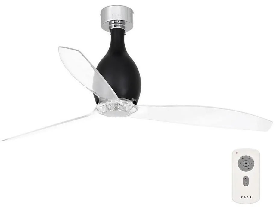 Ventilator de tavan FARO 32026 MINI ETERFAN negru/transparent d. 128 cm + telecomandă