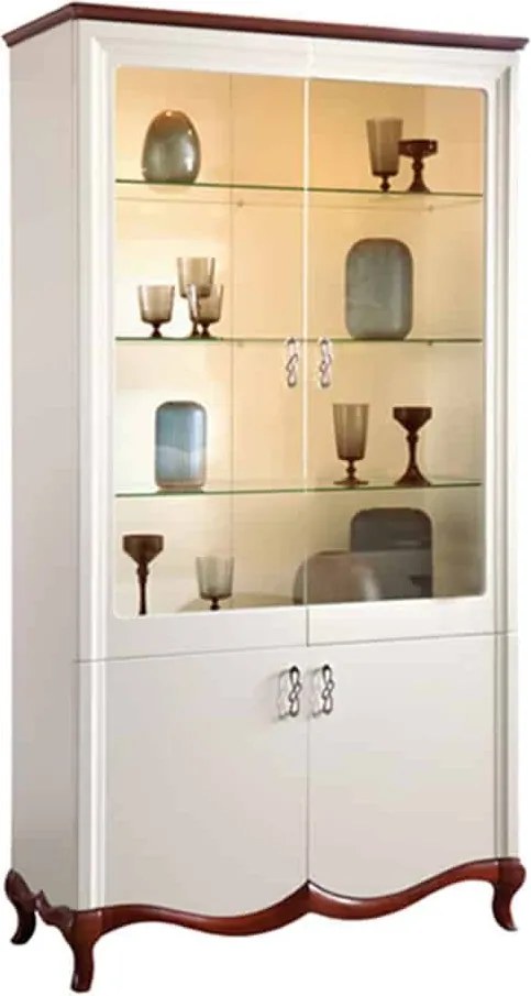 Vitrină lemn masiv nuc Milan Alb-, 114 × 46,5 × 209,5 cm