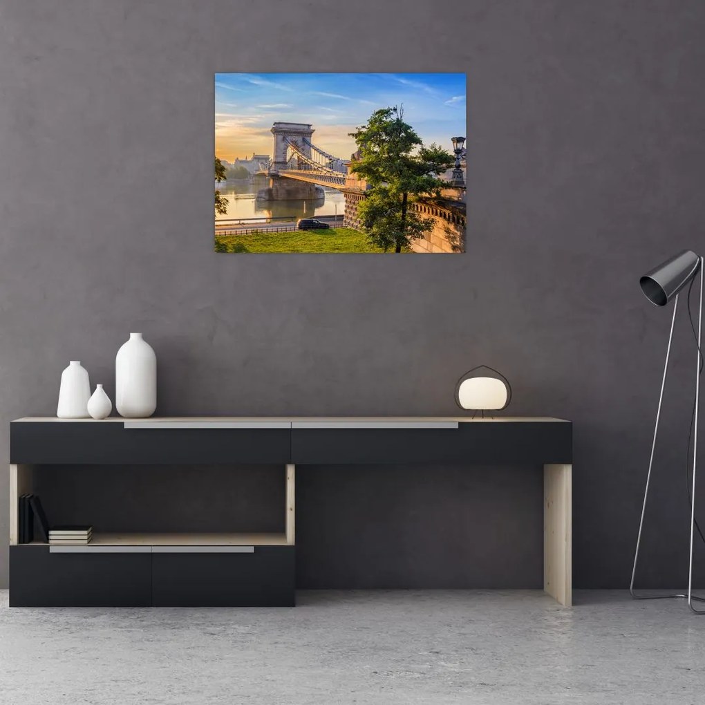 Tablou pe sticlă - Pod peste râu, Budapesta, Ungaria (70x50 cm)