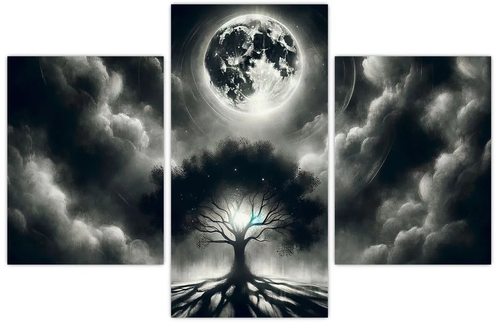 Tablou – Arbore alb-negru în lună plină (90x60 cm)
