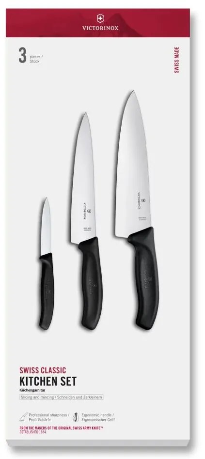Victorinox - Set de 3 cuțite de bucătărie SWISS CLASSIC, negru