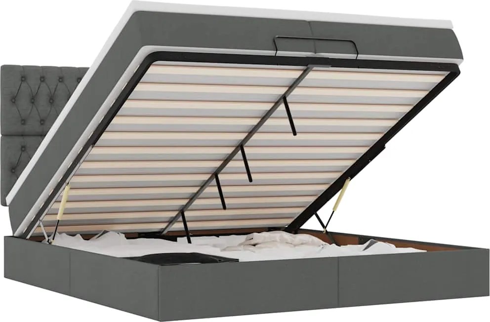 vidaXL Cadru de pat otoman cu saltele țesătură gri închis 200x200cm