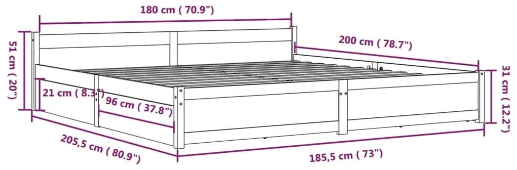 Cadru de pat cu sertare 6FT Super King maro miere 180x200 cm maro miere, 180 x 200 cm