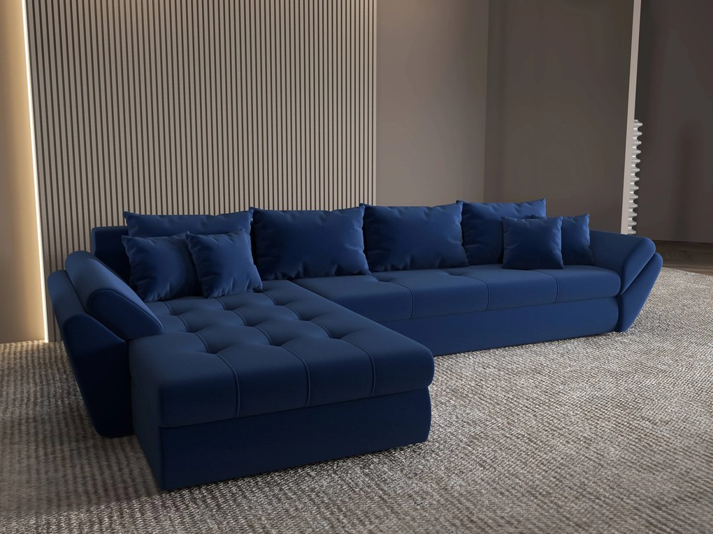Colțar extensibil dumonde cu ladă de depozitare si sezut confortabil din spuma high-density, Loana XL Royal Albastru 335x185 cm