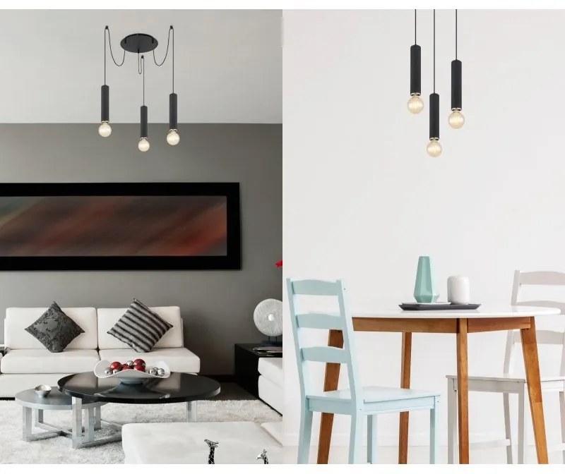 Lustra cu 3 pendule design modern MARION negru, nickel